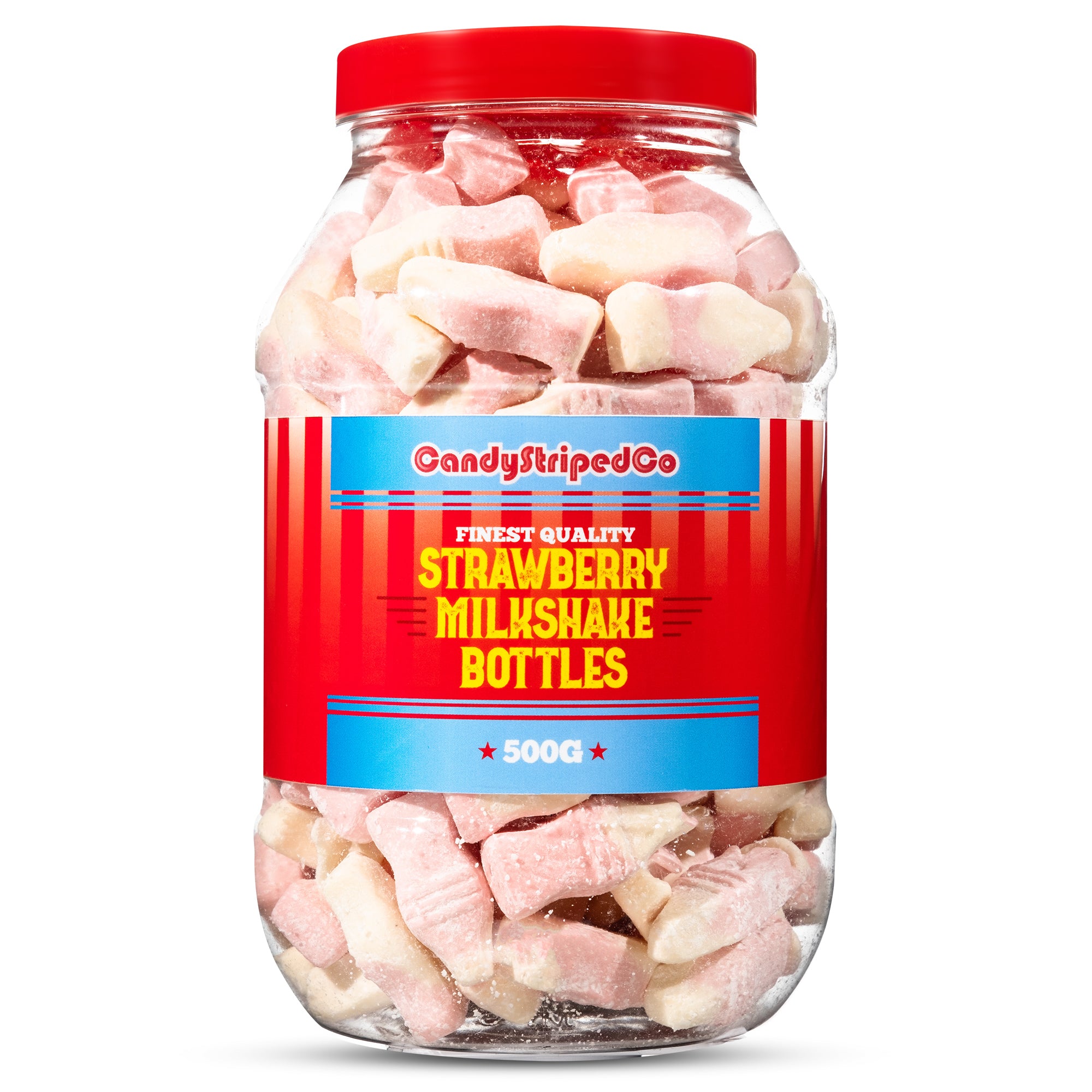 Strawberry Milkshake Bottles Retro Sweets Jar 500g