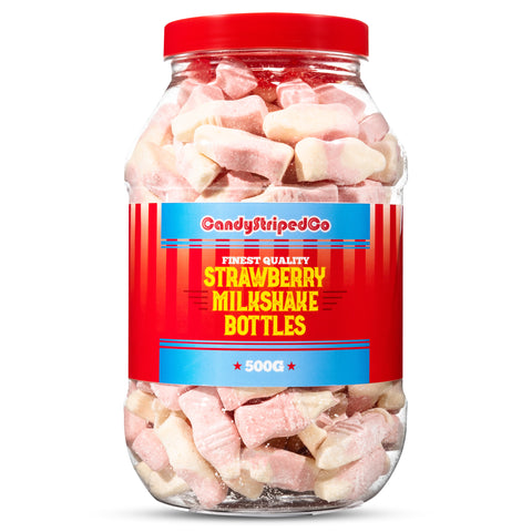 Strawberry Milkshake Bottles Retro Sweets Jar 500g
